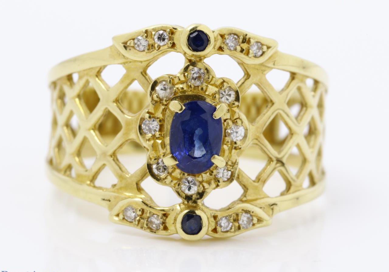 jewelry(No Brand) Ｋ１８　サファイヤ　ダイヤ　リング　３．６ｇ　＃１５